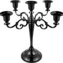 5-Candle Metal Candelabra 10.2 Inch Tall Candlestick Candle Holders for Home Decor Wedding Christmas Church Halloween Party, Black
