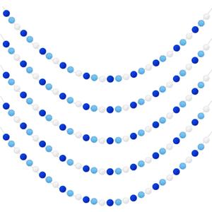 Preboun 5 Pcs Hanukkah Felt Ball Garlands 52.5ft Hanukkah Pom Pom Garlands Chanukah Blue Dark Blue White Felt Ball Banner Decorations for Home Office Tree Menorah Jewish Party Hanging Decor
