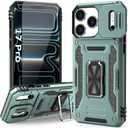 Case Compatible with iPhone17 Pro Phone Case with Stand & Camera Cover & HD Screen Protector, Dual-Layer Shockproof Military-Grade Drop Protection, for 17 Pro (Alpine Green)