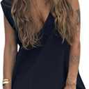 Lviefent Womens Linen Mini Dress Summer Low V Neck Sleeveless Beach Sunshine Cotton Linen Mini Dress (Medium, Black)