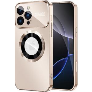 MAKAVO Magnetic for iPhone 16 Pro Max Case, Compatible with MagSafe, Built-in Camera Lens Protector, Logo View, Military Grade Drop Protection Phone Cover, Desert Titanium