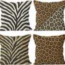 Animal Leopard Throw Pillow Covers 18x18 Set of 4, Brown Abstract Decorative Cushion Cases for Couch Sofa and Bedroom Pillcases Home Decor for Living Room