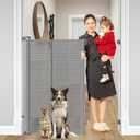 Reinforced 48" Extra Tall Dog Gate with Support Rods, 4 Ft Tall Retractable Dog Gates for Doorways 55" Wide Mesh Baby Gate for Cats - Prevent Baby/Pet from Jumping Over, Gray