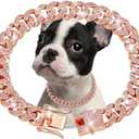 Pack Of 2 Rosegold Dog Chain Collar Diamond Cuban Link Dog Collar 13mm Wide Dog Necklace Metal Cat Chain Pet Crystal Collar Jewelry Accessories for Small Medium Large Dogs Cats (10 inch)