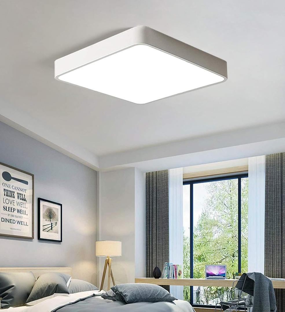 Ganeed LED Flush Mount Ceiling Light,15.7 inch 36W Modern Ceiling Lamp Square,6500K Cool White Lighting Fixture for Living Room/Kitchen/Bedroom/Dining Room,White