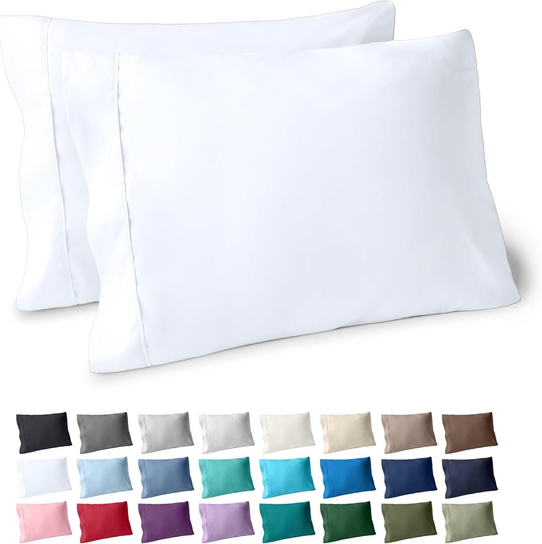 Bare Home Microfiber Pillow Cases - Standard/Queen Size - Cooling Pillowcases - Double Brushed - 2 Pack - Easy Care (Pillowcase Set of 2, White)