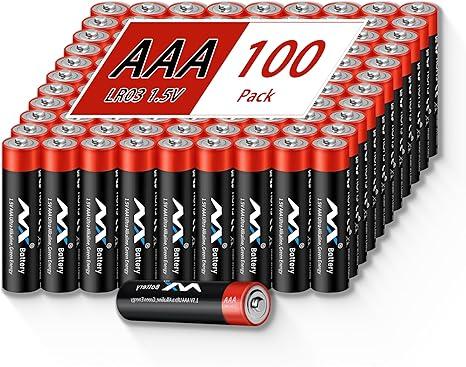 100 Pack AAA High-Performance Alkaline Batteries, 10-Year Shelf Life, Easy to Open Value Pack