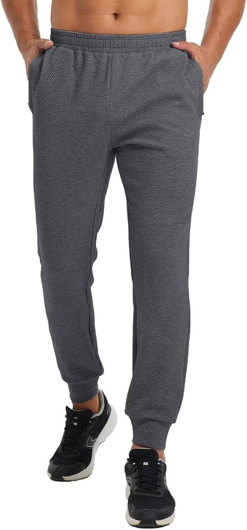 M MAELREG Mens Joggers with 4 Zipper Pockets Moisture Wicking Winter Heather Casual Athletic Joggers Sweatpants for Men (XL, Grey Heather)