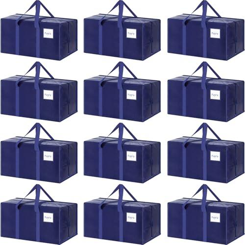 12 Pack Extra Heavy Duty Large Moving Bags with Strong Zipper & Comfortable Handles, Sturdy & Durable Clothes Storage Bags Totes Bins, Packing Moving Boxes for College Supplies, Dark Blue : Home & Kitchen