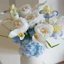 WILD WORKS 4 Pcs 21" Hydrangea Artificial Flowers, Blue and White Latex Real Touch Faux Hydrangeas Fake Flowers for Wedding Party Table Centerpieces Indoor Home Decorations Outdoors, Mother's Day