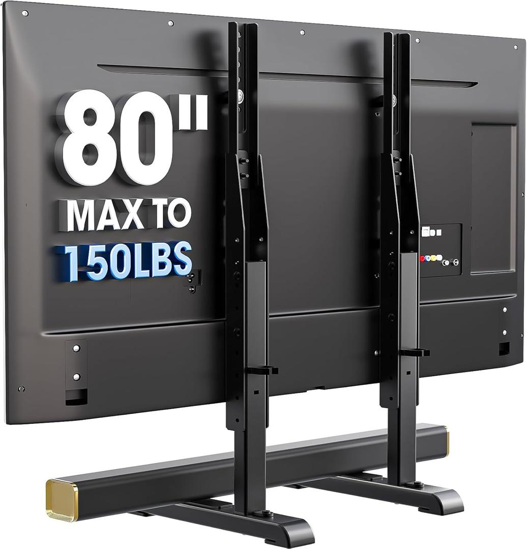 AX WABER Universal TV Stand, Table Top TV Stand Base Wobble-Free Replacement for Most 24 to 80 Inch LCD LED TVs, 7 Height Adjustable TV Legs Hold up to 150lbs, Max VESA 800x500mm, Black AX10TB02