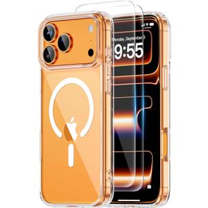 for iPhone 17 Pro Case Clear,Compatible with Magsafe,Slim Magnetic Cover + 2X Screen Protector, Shockproof Military Grade, Anti-Yellowing Transparent Protective Phone Case for 6.3 inch