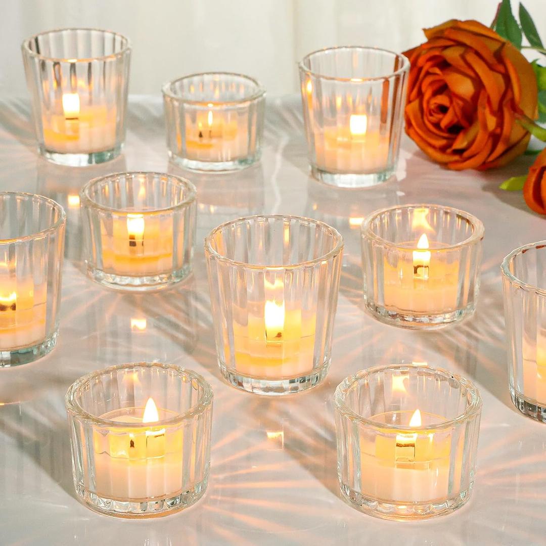 SUPMIND 24 Pcs Ribbed Clear Votive Candle Holders Glass Tea Light Candle Holder for Weddings, Baby Showers, Home Decor, Party Centerpieces, and Table Decoration