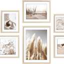 ArtbyHannah Gallery Wall Frame Set, 8 Pack Picture Frames Collage Wall Decor with Neutral Pampas Grass Art for Living Room, Assorted Size Including 11"x14", 8"x10", 5"x7"(Beige Frame)