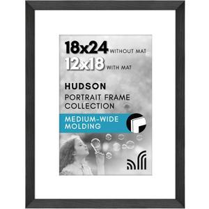 Americanflat 18x24 Poster Frame with Polished Plexiglass - Use as 12x18 Frame with Mat or Display 18x24 Photo Without Mat - Hudson Collection - Wide Picture Frames for Wall Display - Black
