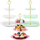 3 Sets of 3 Tier Plastic Cupcake Stand Tea Party Decorations Dessert Plates Cake Fruit Candy Display Tower for Wedding Birthday Baby Shower Tea Party Decorations (Round,Square)