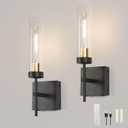 Wall Sconce Set of 2,Battery Operated Wall Sconce,Infinitely Dimmable with Remote Control,15000mAh Endurance 200 Hours,Fast Charging,Wireless Wall Lights for Bedroom Living Room Hallway (Black-Battery Charge)