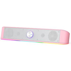 Redragon GS560 RGB Desktop Soundbar, 2.0 Channel Computer Speaker with Dynamic Lighting Bar Audio-Light Sync/Display, Touch-Control Backlit with Volume Knob, USB Powered w/ 3.5mm Cable, Pink