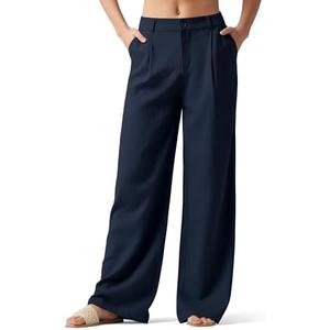 Willit Women's Linen Pants Wide Leg Work Dress Pants Casual Slacks Business Pants with Pockets,29" Inseam, X-Large, Navy Blue-update