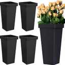 4 Pack Flower Buckets for Cut Flowers -13.4 Inch Plastic Floral Buckets Modern Square Vases for Centerpieces Display Decorative Plastic Vases for Home Office Wedding Decorations, Black