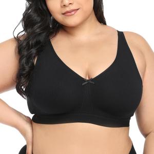 sheroine Women's Cotton Wirefree Plus Size Unlined Bra Full Coverage Non-Padded Ultrathin Comfort Everyday Soft Bras (Black, 42B)