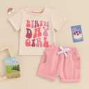 Kayotuas Toddler Baby Girl Birthday Outfit Birthday Girl Shirt and Elastic Shorts Set Cute Summer Clothes Smash Cake Outfits