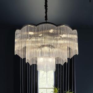 27.75" Black Clear Glass Crystal Chandelier 14-Light Modern Crystal Pendant Ceiling Light Fixture 4-Tier Luxury Glass Chandeliers,for Dining Room Kitchen Island Living Room Bedroom