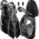 COZIA DESIGN Snorkeling Gear for Adults with Fins - Full Face Snorkel Mask and Swim Fins, 180 Panoramic View Snorkel Mask, Anti Fog and Anti Leak Adult Snorkel Set
(DeepBlack, Mask L - Fins M)