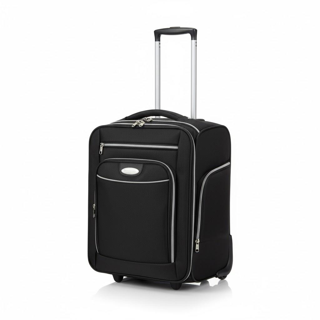 Samsonite black Softside carry-on white piping