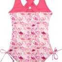 BFUSTYLE Girls One Piece Swimsuit Cute Striped Bathing Suit Hawaii Swimwear 6-17 Years (12-13 Years, Flamingo-3)