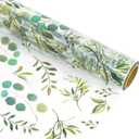 Whaline Eucalyptus Cellophane Wrap Roll Greenery Clear Wrapping Paper 100 Ft x 16 Inch Green Leaves Plastic Gift Basket Wrap for Wedding Birthday Baby Shower Party DIY Craft Supplies