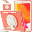 BATYUE for iPad 9th/ 8th/ 7th Generation Case (iPad 10.2 Case 2021/2020/2019) with Screen Protector,Rugged Case with Rotating Stand/Pencil Holder/Pencil Cap Holder (Coral Orange)