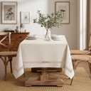 MIULEE Beige Rectangle Linen Polyester Tablecloth with Decorative Cutouts Spring Waterproof Stain Resistant & Shrink-Proof Table Cloth 60x120 inch Farmhouse Style for Dining Wedding and Outdoor
