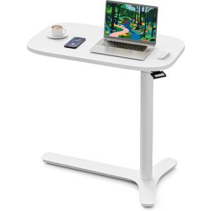 Muvai Overbed Bedside Table with Hidden Casters,30 Inches Adjustable Height Pneumatic Mobile Laptop Standing Desk, Rolling Computer Table for Home & Hospital Use White 30" W x 17.7" D
