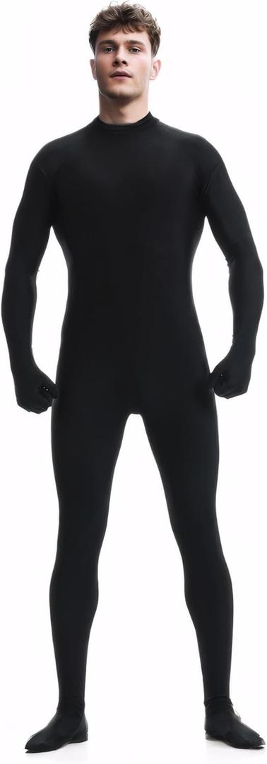 ATHX Men's and Women's Bodysuit Costume Back Zipper Spandex Headless Halloween Cosplay Unitard Stretchy Zentai Skin Suit (Large, Black)