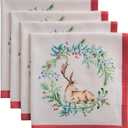 Maison d' Hermine Cloth Napkins Set of 4 100% Cotton for Thanksgiving Christmas Decorations Everyday Reusable Square Fall Napkins Cloth Washable Dinner Party (Holly Time, 20"x20")