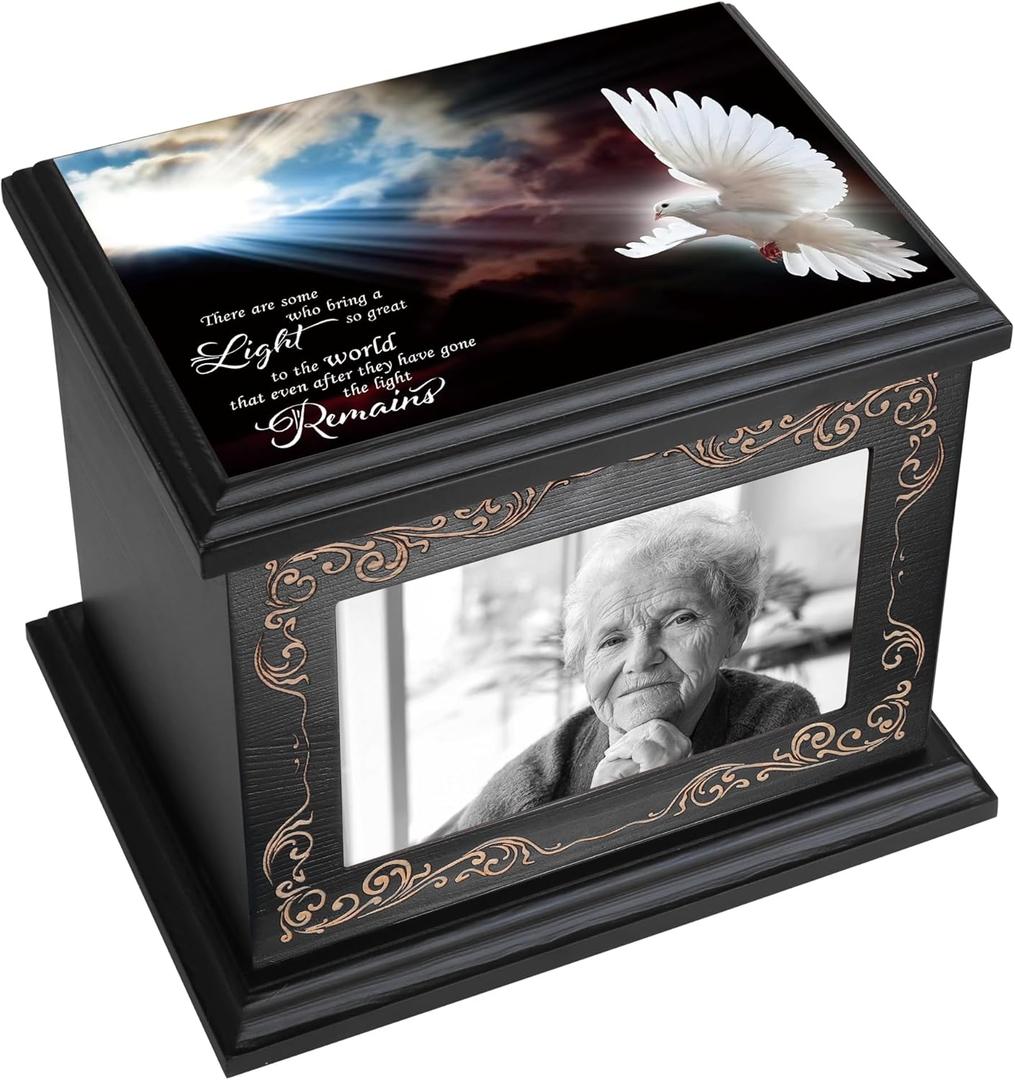 Cremation Urns for Human Ashes Adult Male or Female, Funeral Memorial Urns for Ashes with Photo Frame, Wooden Urns Box and Casket for Men Women, Burial Urn for Adults Up to 200 IBS