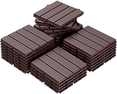 Goovilla 27 sq. ft Plastic Interlocking Deck Tiles，27PCS Waterproof Patio Balcony Flooring, 12"x12" Outdoor Interlocking Deck Tile for All Weather Porch Poolside Grass Dirty, Decking Tiles, Dark Brown