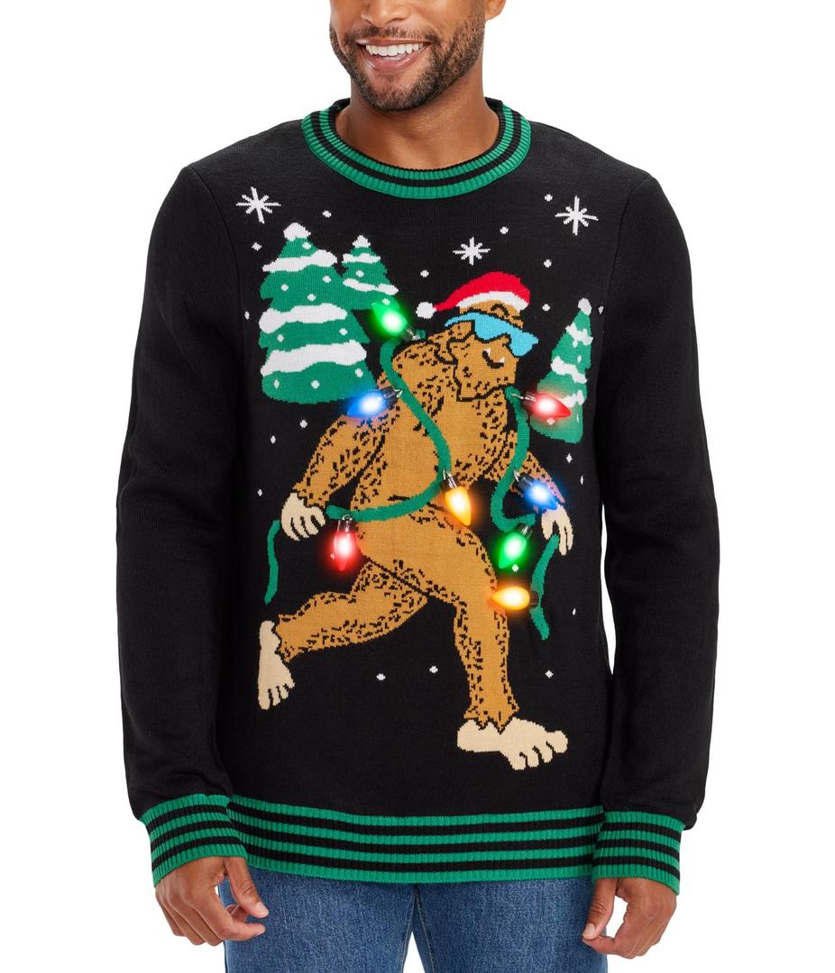 Tipsy Elves Light Up Ugly Christmas Sweaters for Men - Funny Holiday Pullover with LED Lights for Winter Gatherings - Men's Hilarious Black Lit Legend Christmas Sweater Size X-Large (Black)