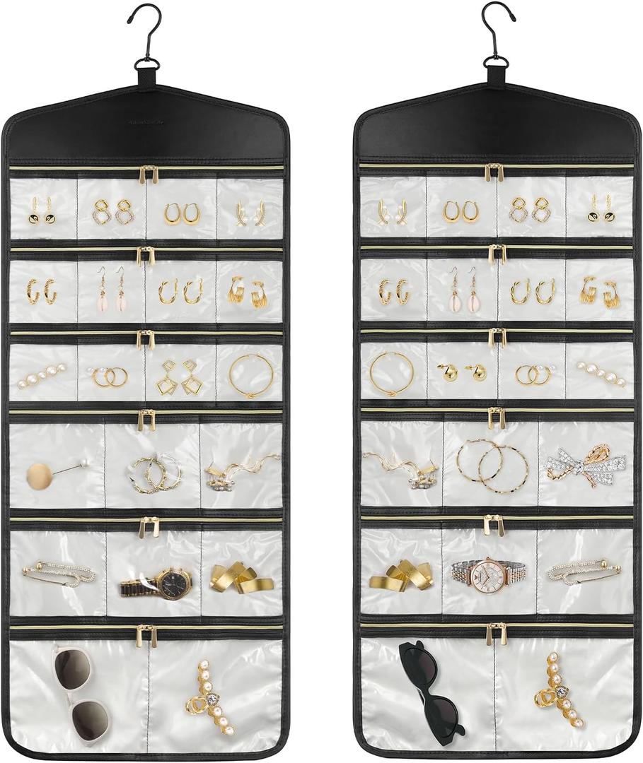 CHICECO Hanging Jewelry Organizer With Zippered Pockets,40 Pockets Travel Jewelry Organizer Storage for Cloest,Wall,Door