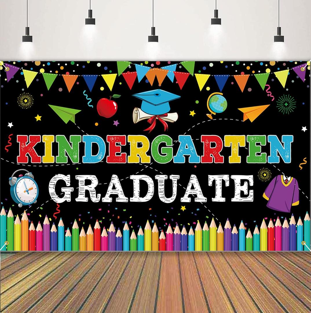 Kindergarten Graduate Banner, Large Kindergarten Graduation Backdrop, Preschool Graduation Decorations, Class of 2026 Last Day of Kindergarten Graduation Party Decorations