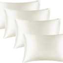 BEDELITE Satin Pillowcase for Hair and Skin, Super Soft Similar to Silk Pillow Cases 4 Pack with Envelope Closure, Cooling Pillowcases for Women Men (20"x26" Standard Size, Ivory)