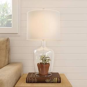 Lavish Home Glass Cloche Table Lamps – Set of 1 Modern Farmhouse Accent Lights with LED Bulbs – Home Décor for Bedroom, Living Room, or Office