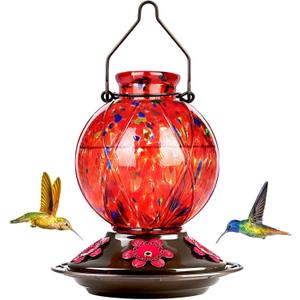 Hummingbird Feeder, BOLITE Glass Hummingbird Feeders for Outdoors Hanging, 20 Ounces, Leak Proof, Meshy Texture Ball Shape Bottle, Red, Birthday Gifts for Women Men, Gifts for Mom Dad