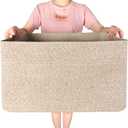 MINTWOOD Design 22in Extra Large Blanket Basket Holder Living Room, Rectangle Rope Woven Storage Basket with Handles for Laundry, Pool Towels, and Shoes, Dog Toy Organizer Bin Box, Oatmeal Brown