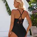 Women's Sexy Mesh Tummy Control Swimsuits V Neck Push Up One Piece Bathing Suits Slimming Swimwear (Black, M)