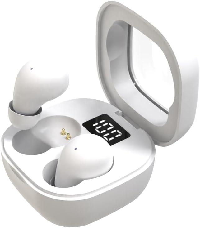 Mini Earbuds for Work and Sleep, Small Bluetooth 5.3 Headphones, 24 Hours Total Battery Life (White)