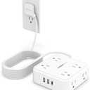 TESSAN Surge Protector Power Strip, 15 Ft Flat Plug Extension Cord with 3 USB (1 USB C) 8 Outlets, 1250W, 900J Protection, 3 Sided Outlet Extender with Power Switch for Office, Dorm Room, White