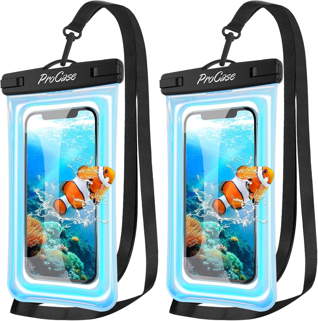 ProCase 2 Pack Floating Waterproof Phone Pouch Up to 7", IPX8 Floatable Underwater Phone Case Dry Bag for iPhone 17/Air 16 15 14 13 12 11 Pro Max Xs Max XR X 8 7 Plus SE/Galaxy S24 S23 S22 - Sparkle