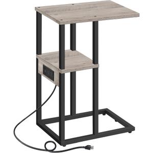 TUTOTAK C Shaped End Table with Charging Station, Side Table for Small Spaces, Living Room, Bedroom V1TB01BG043 (Grey)
